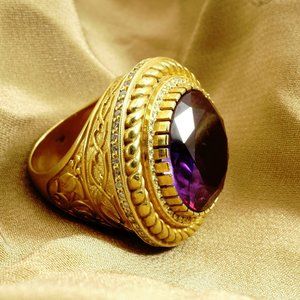 Gold bishop ring, Amethyst ring, Round men's ring, Heavy gold ring, Big ring.